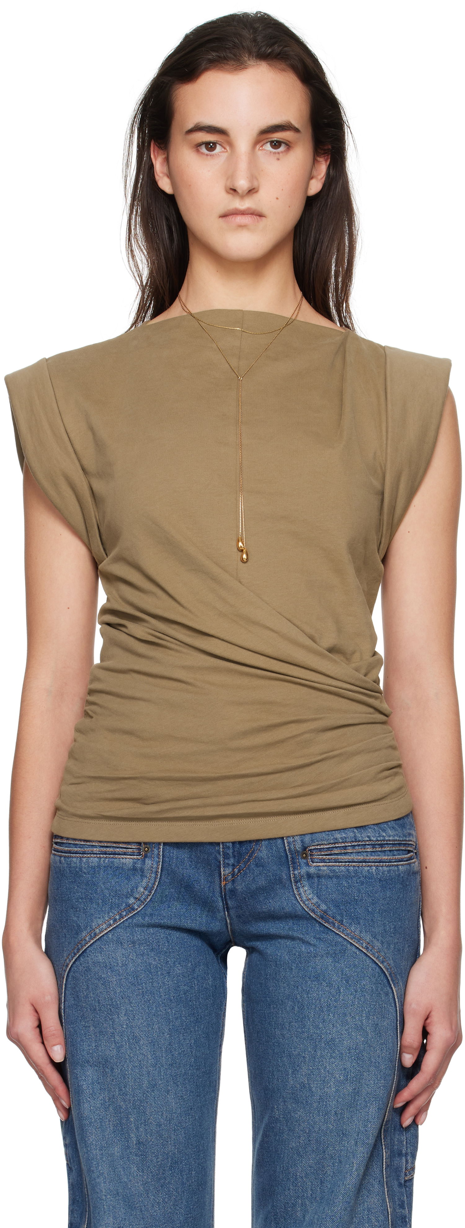 Tielko ISABEL MARANT Maisan Draped Shoulder Pad T-Shirt Zelené | 25PTS0207FA-A1N41I, 0