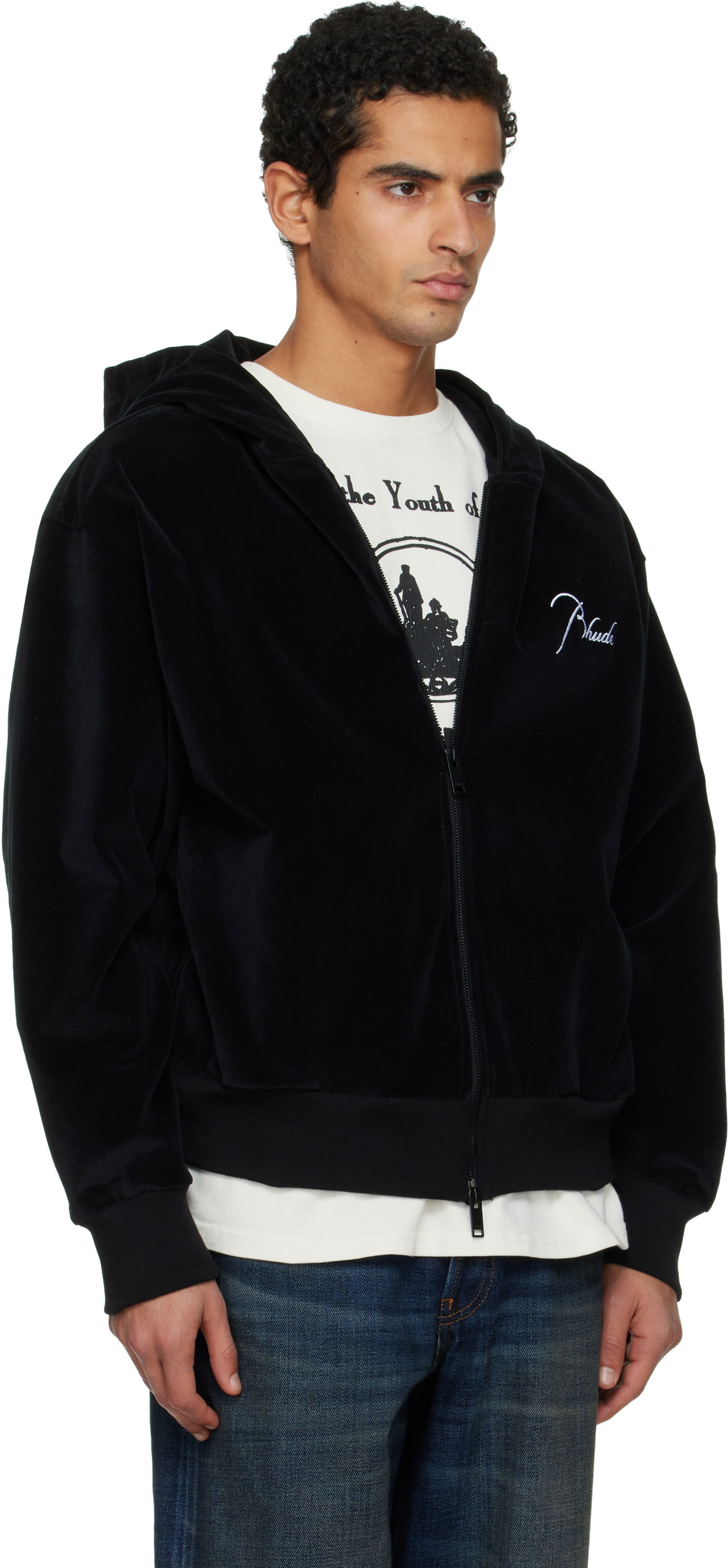 Mikina Rhude Velour Classique Zip-Up Hoodie Čierna | RHFW25HO01041, 1