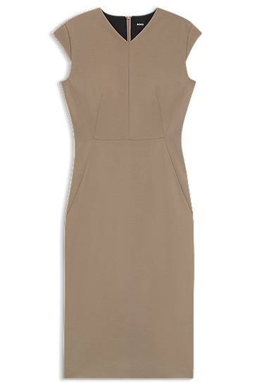 Šaty BOSS Cap-Sleeve Stretch Dress Béžová | 50541987, 0