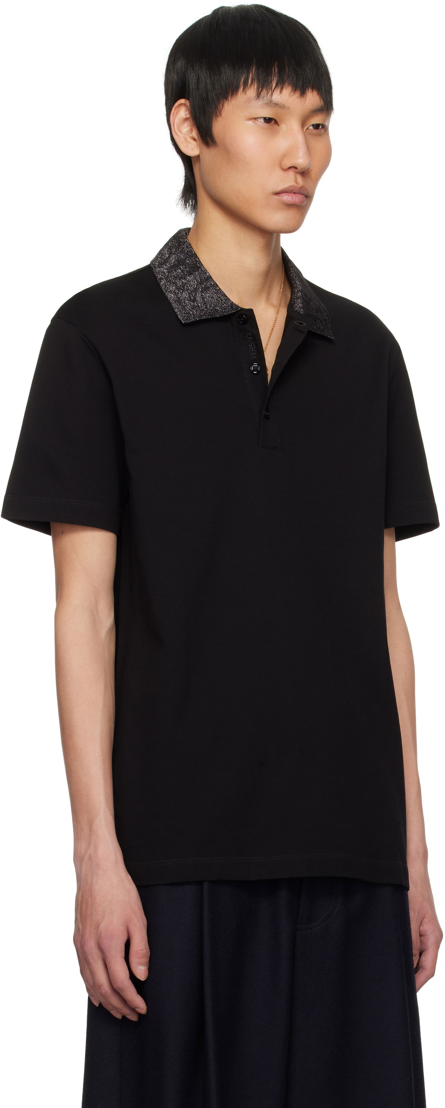 Polo tričko Versace Versace Barocco Embroidered-Collar Polo Čierna | 1013906_1A12966, 1
