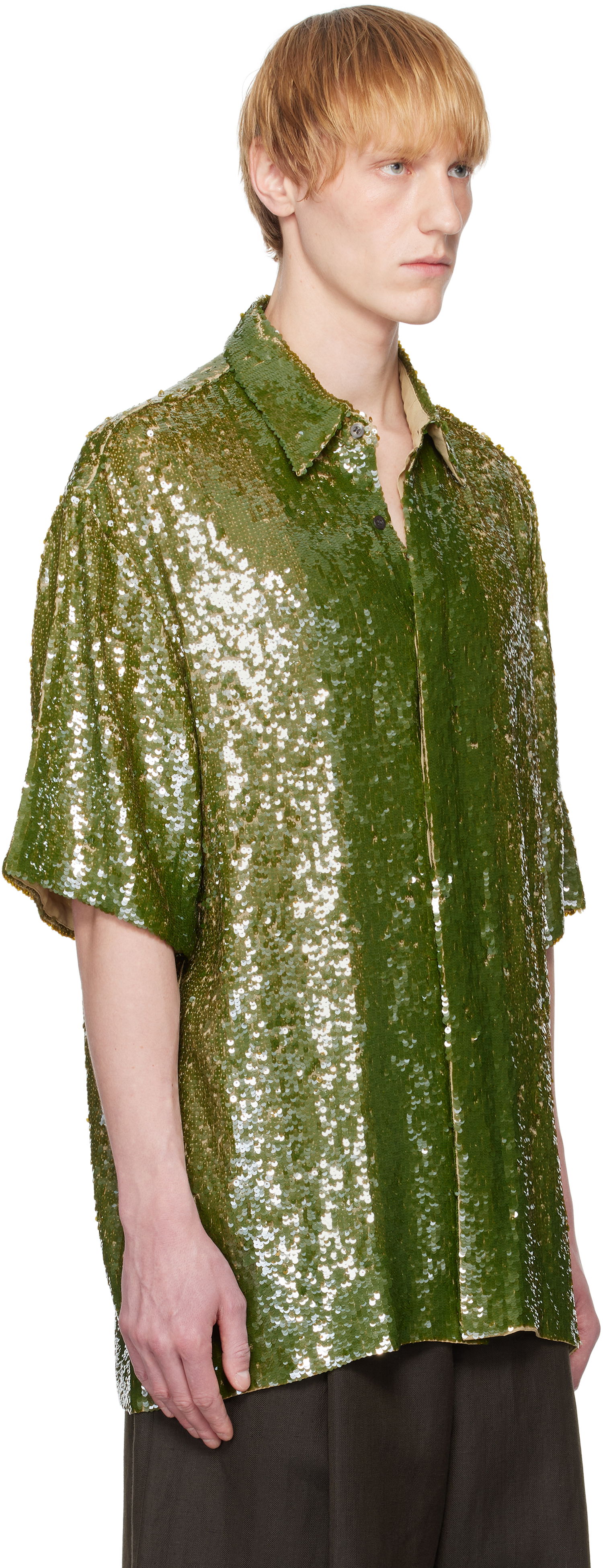 Košeľa Dries Van Noten Dries Van Noten Sequin Button-Up Shirt Zelené | 251-080751-1480, 1
