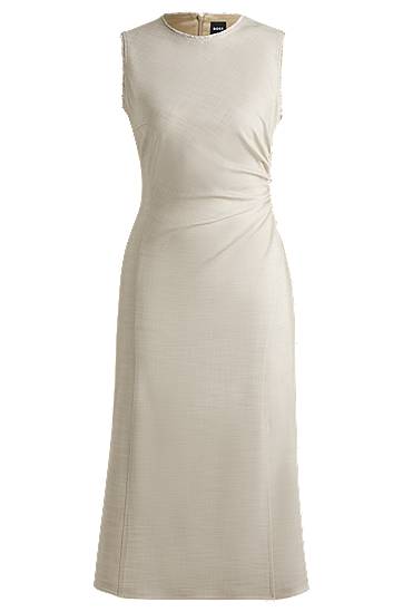 Šaty BOSS Sleeveless Frayed and Gathered Midi Dress Béžová | 50537879, 0
