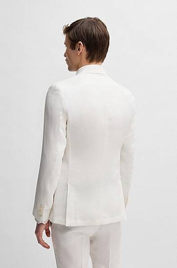 Bunda BOSS Slim-Fit Linen Canvas Blazer Biela | 50540516, 1