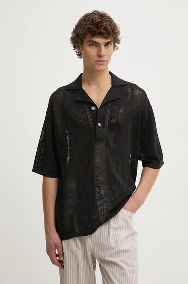 Polo tričko Nanushka JASIM Regular Fit Floral Mesh Polo Čierna | NM24PFSH01799, 0