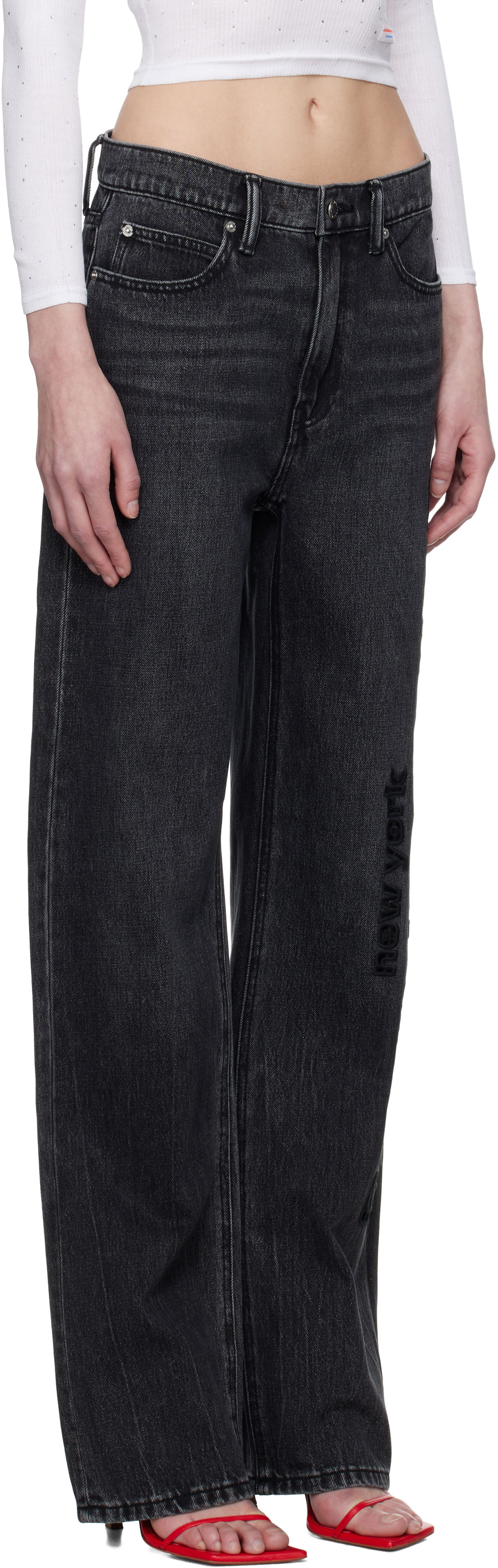 Džínsy Alexander Wang Alexander Wang EZ Cut-Out Logo Jeans Čierna | 4DC1254691, 1