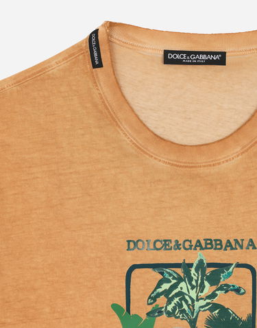 Tričko Dolce & Gabbana Short-sleeved Cotton T-shirt With Banana Tree Print Béžová | G8RN8TG7K1UM0650, 2