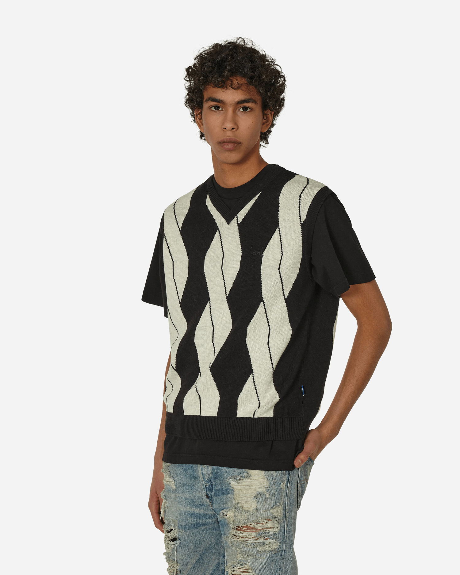 Sveter Awake NY Cable Sweater Vest Navy | AWK-FW23-KN006  BLACK MULTI, 1