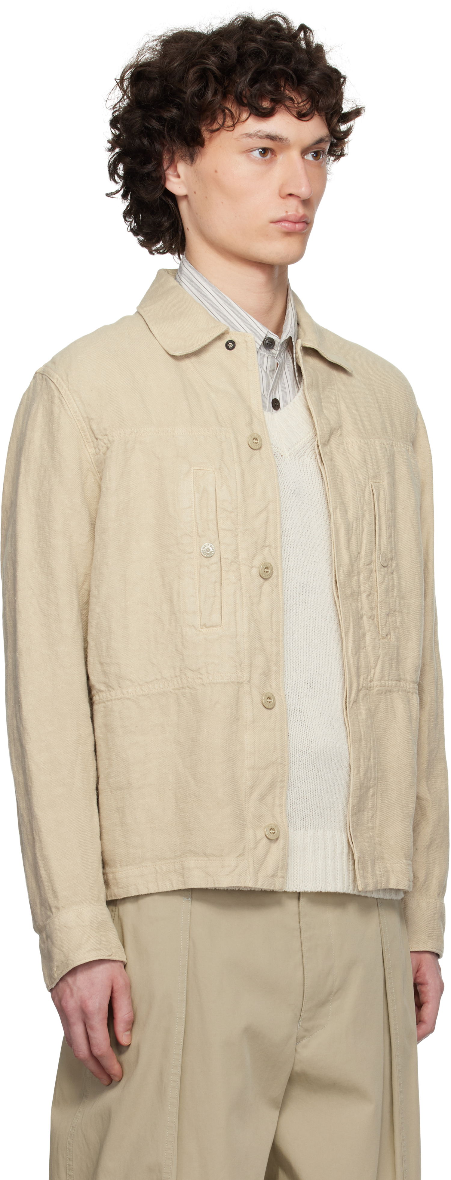 Kabáty Stone Island Stone Island Diagonal Linen Overshirt Béžová | K1S15 1200010 S00F8, 1