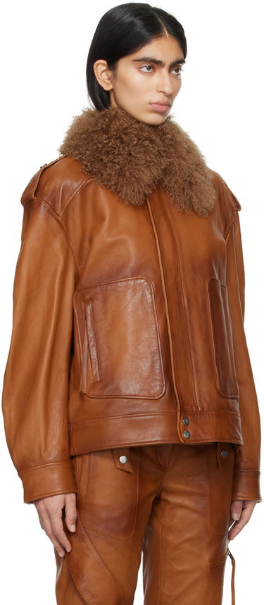 Bomber bunda Blumarine Spread Collar Leather Biker Jacket With Fur Čierna | P422L043A, 4