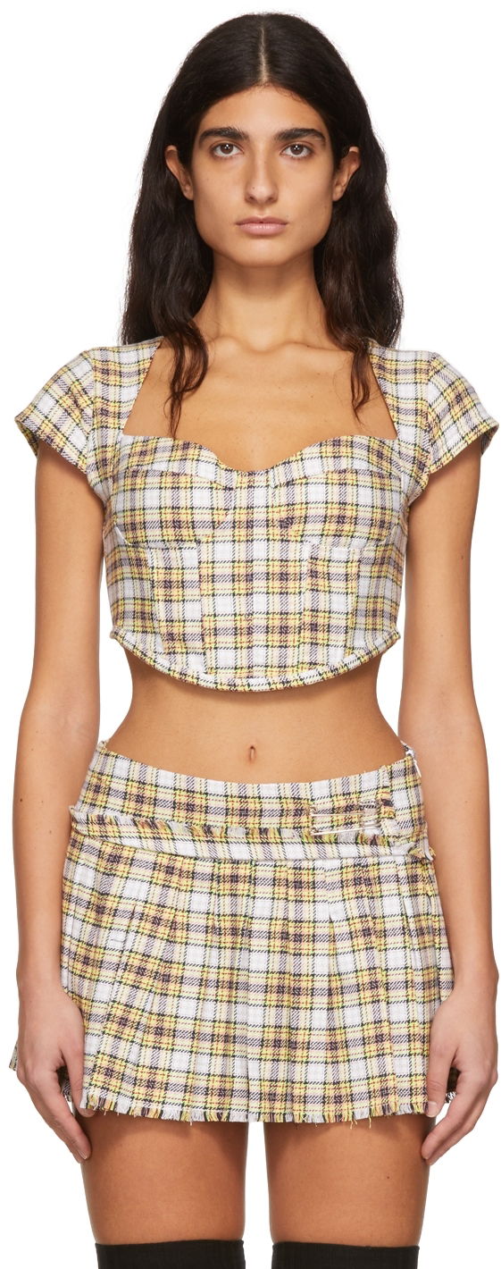 Crop Top GUIZIO Guizio Plaid Corset Crop Top Žltá | DGF21C1014, 0