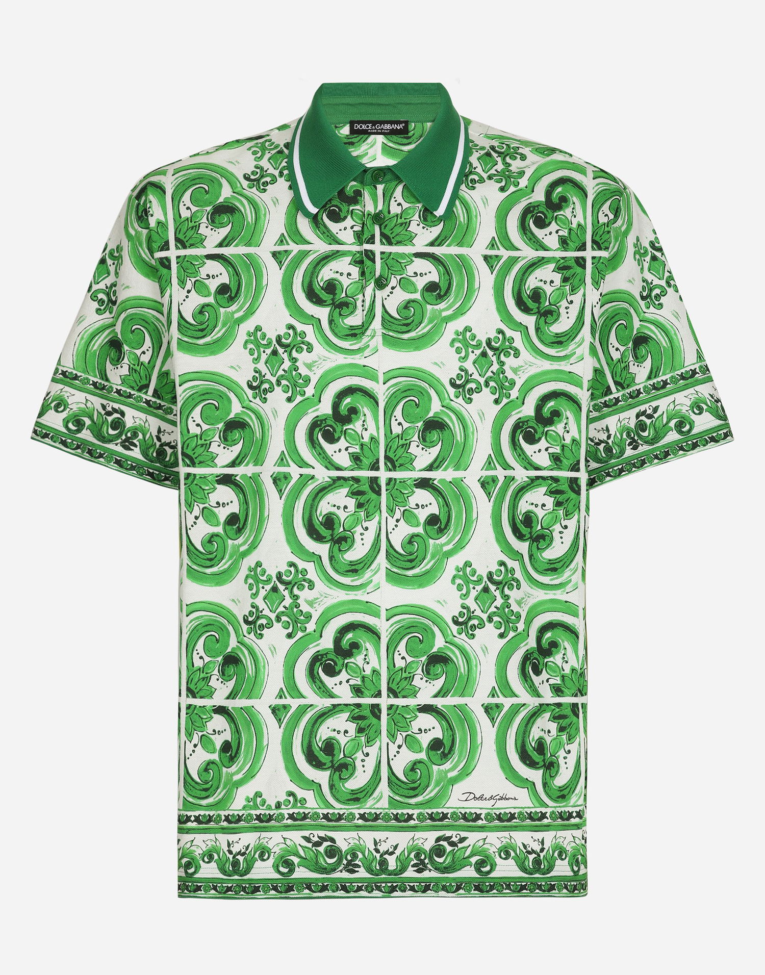 Polo tričko Dolce & Gabbana Majolica Print Cotton Polo Shirt Zelené | G8RV9TII7CZHU3TN, 0