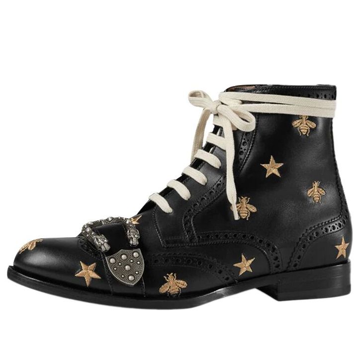 Tenisky a topánky Gucci Lace-Up Boots With Metal Bee Accent Čierna | 496272-ARP00-1000