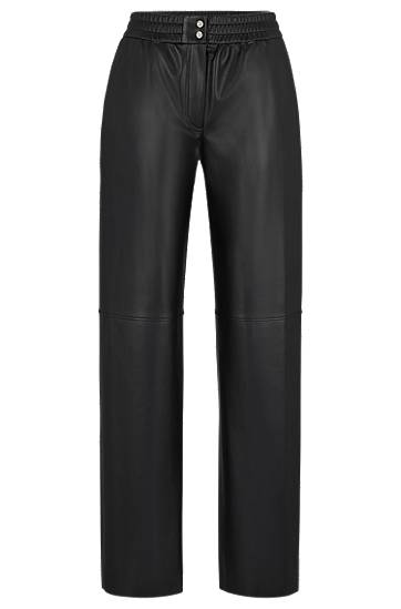 Nohavice BOSS Relaxed-Fit Faux Leather Trousers Čierna | 50516876