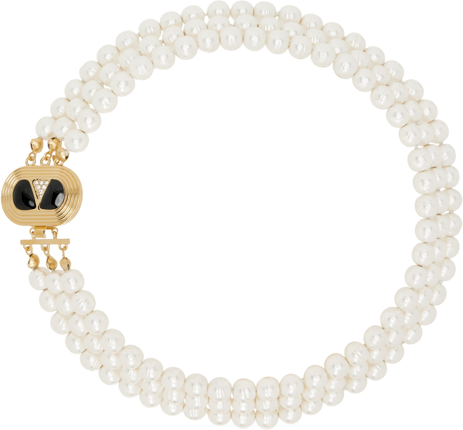 Náhrdelník Valentino Valentino Garavani Pearl Necklace with Gold & Black Enamel Oval Pendant Biela | 6W0J0AC0NBS, 0