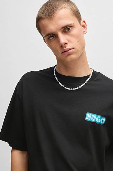 Tričko BOSS HUGO Cotton-Jersey T-Shirt with Logo Artwork Čierna | 50538512, 1