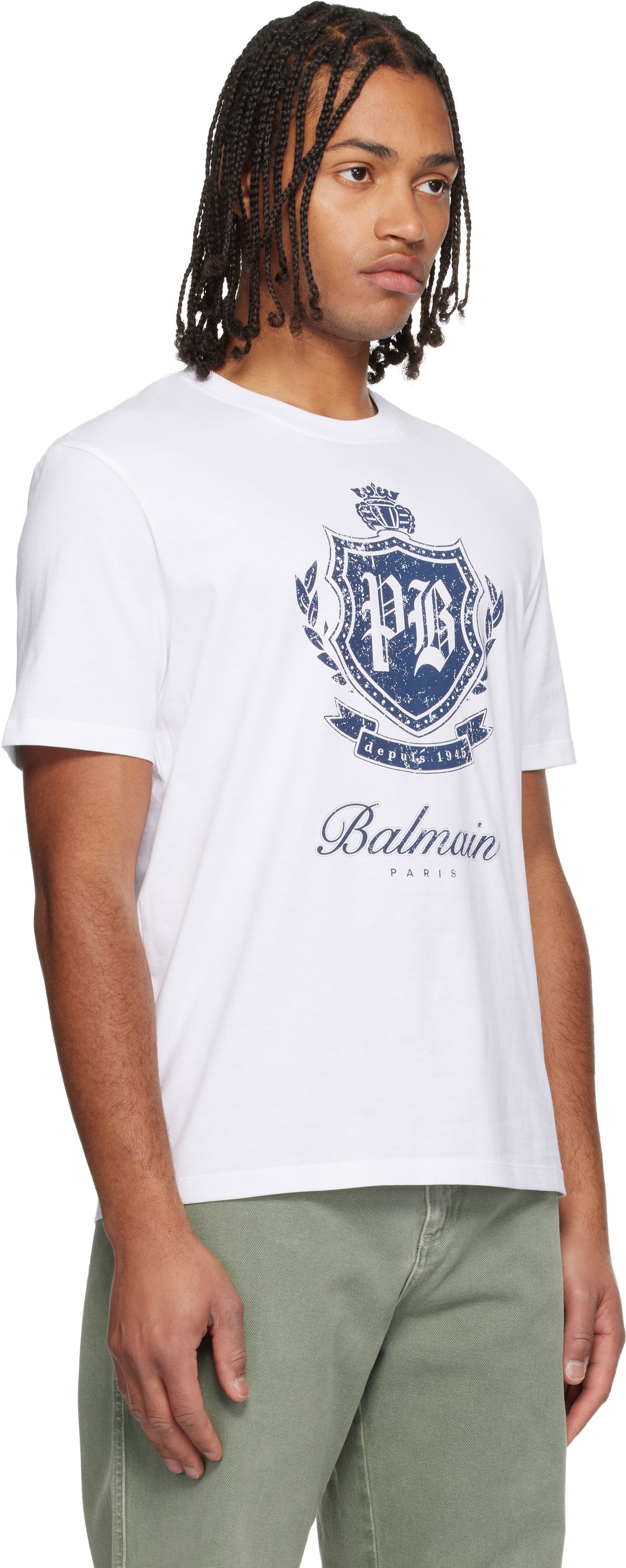 Tričko Balmain College Emblem Print Short-Sleeved T-shirt Biela | FH0EG000GF33, 1