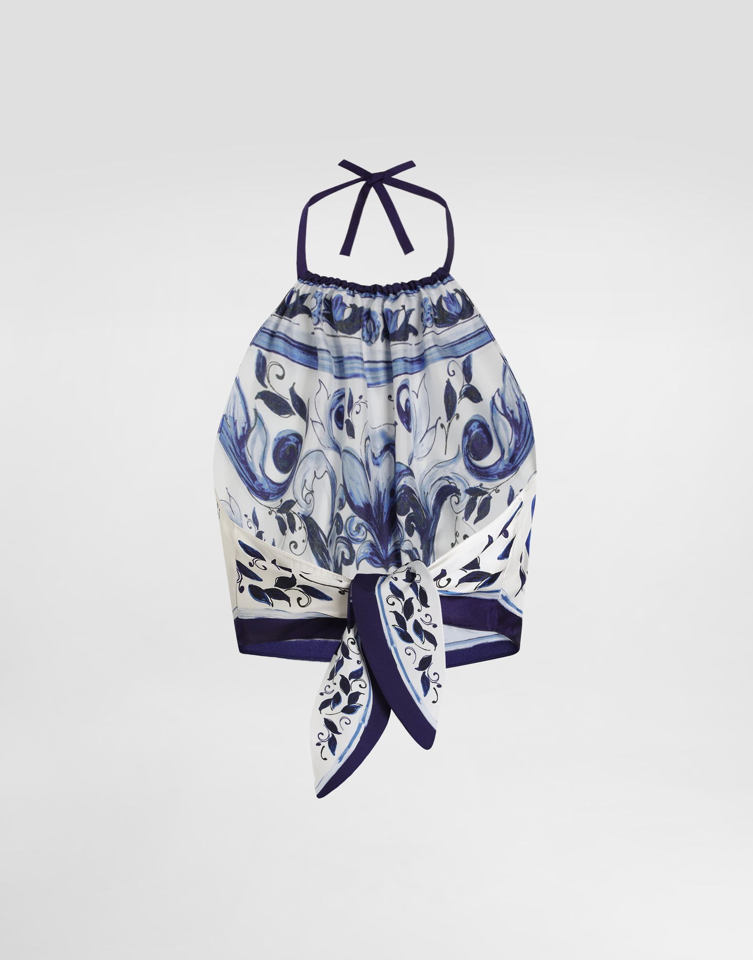 Tielko Dolce & Gabbana Dolce & Gabbana Majolica-Print Silk Halter Top Modrá | I7S09WHI1Y7HY3TN, 1