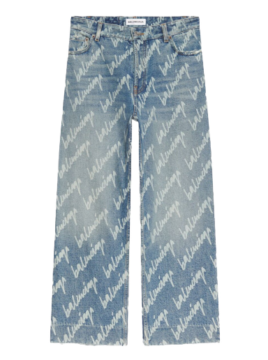 Džínsy Balenciaga All Over Logo Cropped Denim Trousers Modrá | 600235TJW904200