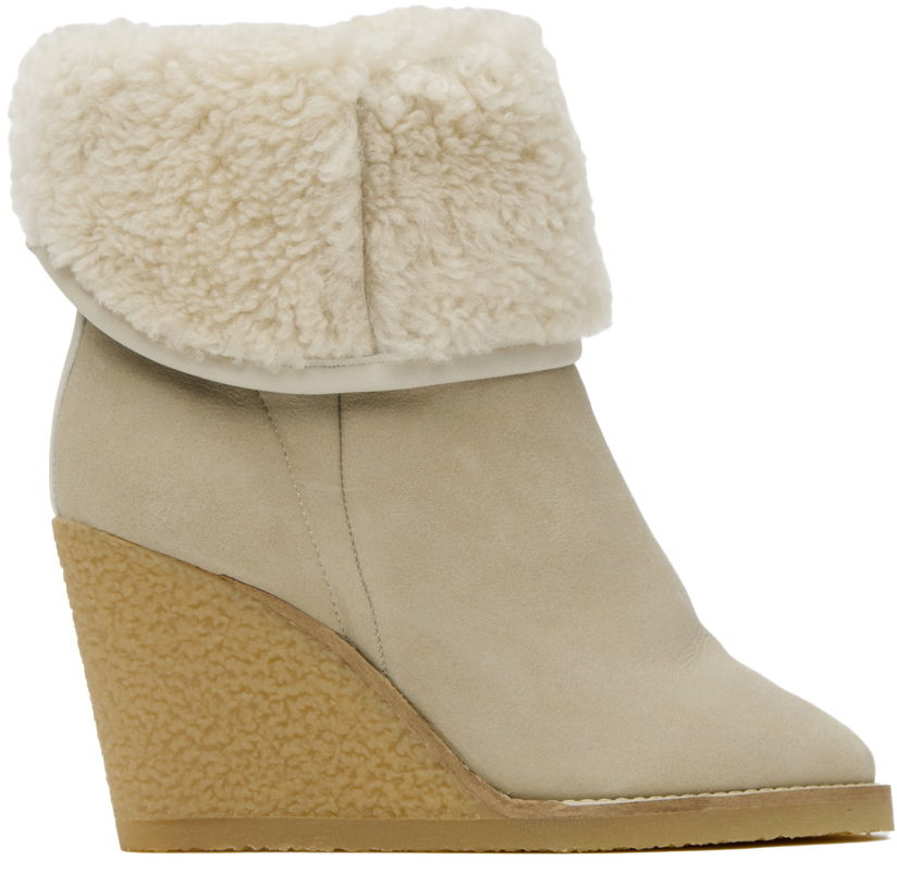 Oblečenie ISABEL MARANT Isabel Marant Totam Suede Wedge Boots with Shearling Cuff Béžová | 22HBO0901-22H014S
