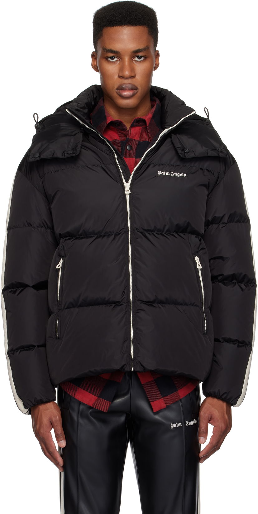 Prešívaná bunda Palm Angels Hooded Track Down Jacket Čierna | PMED028C99FAB0011003