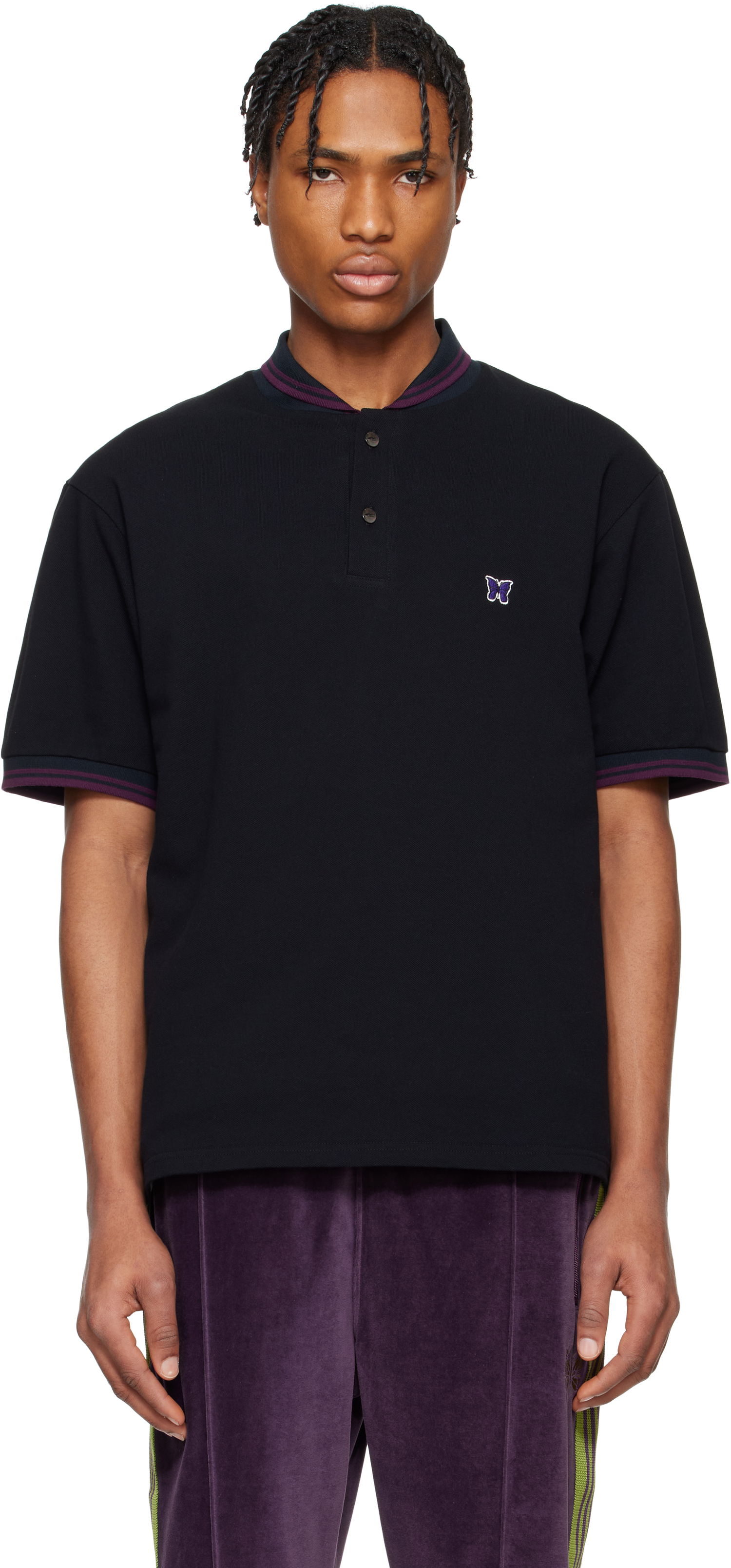 Polo tričko Needles Needles Shawl Collar Polo Čierna | QV354, 0
