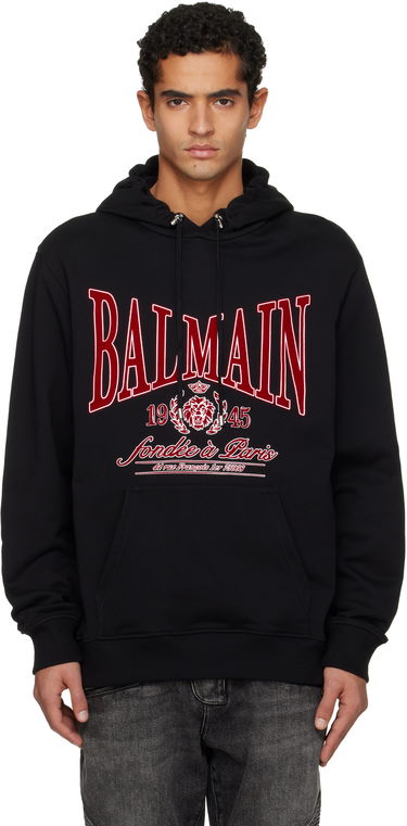 Mikina Balmain Flocked 'Balmain' College Hoodie Čierna | FH0JT047GF25, 0