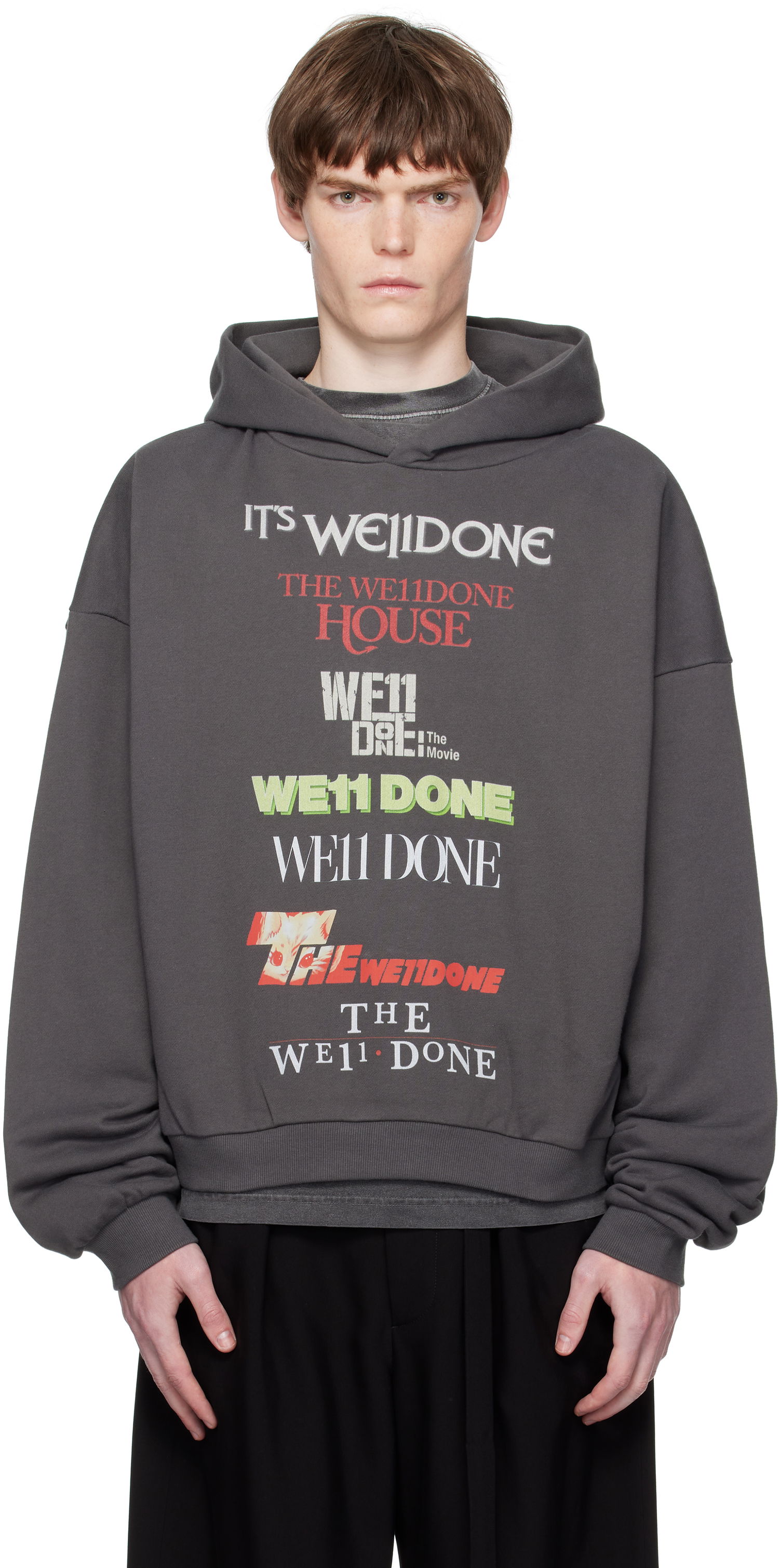 Mikina We11done We11done Multi Logo Print Hoodie Šedá | WD-TH2-25-832-U-GY, 0