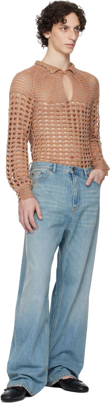 Sveter Valentino Valentino Cotton & Linen Knit Polo Sweater Oranžová | 6V0KC34AAUTAH2, 4