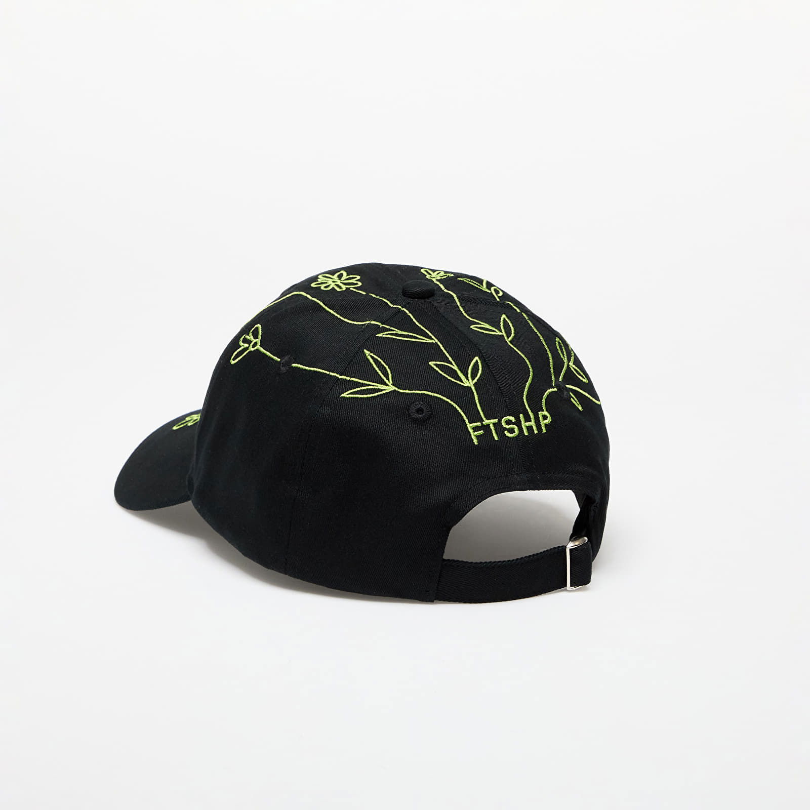 Black Baseball Cap with Flower Embroidery