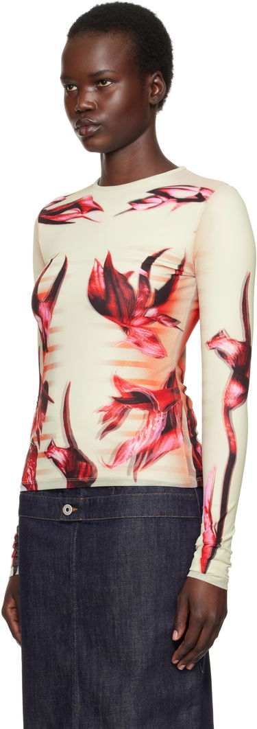 Tričko Jean Paul Gaultier Jean Paul Gaultier 'The Flower Body Morphing Marinière' Long Sleeve T-Shirt Béžová | 25/33-F-TO264-T581-422030, 3