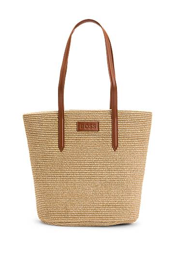 Tote bag BOSS BOSS Raffia Tote Bag with Detachable Pouch Béžová | 50542053, 0