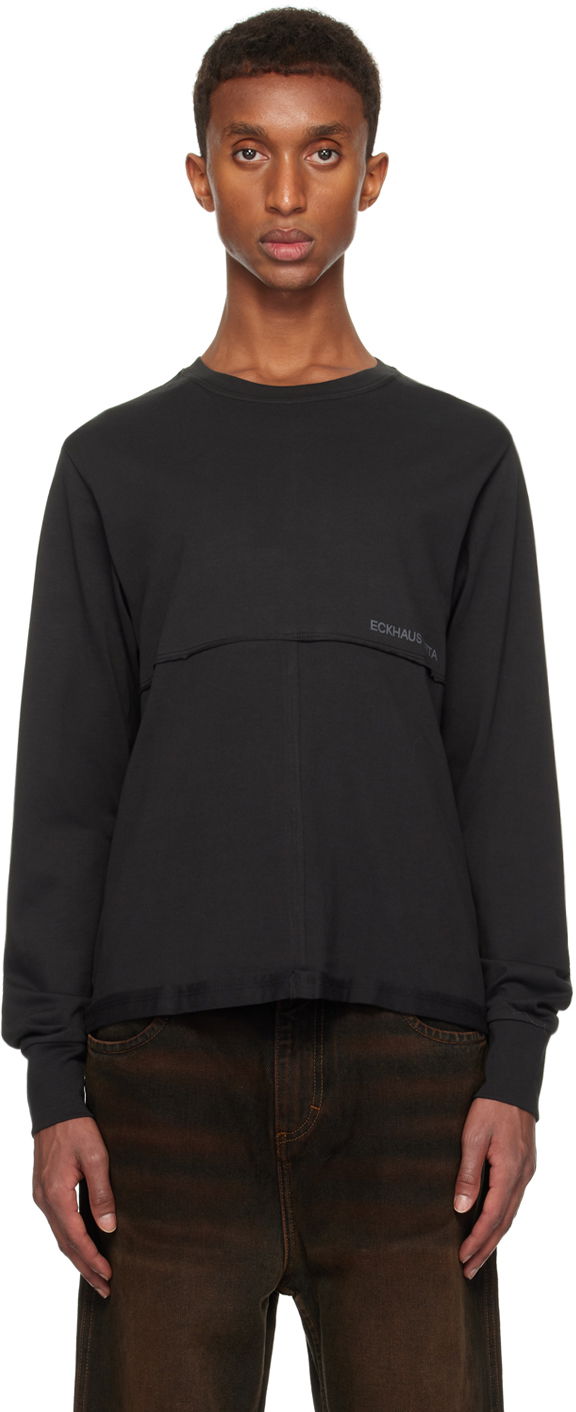 Tričko Eckhaus Latta Lapped Long Sleeve T-shirt Čierna | 302-EL-PF24-B - BLACK, 0