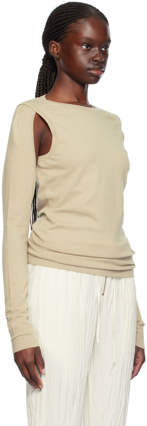 Tričko Helmut Lang Cutout Long Sleeve Béžová | O02HW703, 1