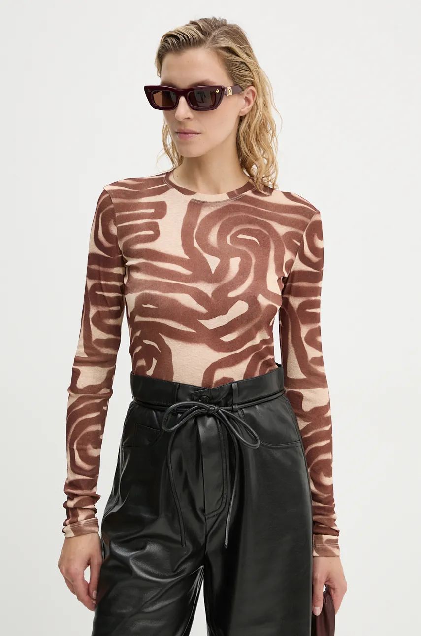 Tričko Nanushka Brown Abstract Print Long Sleeve Top Hnedá | NW24PFTP15215, 0