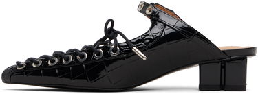 Tenisky a topánky GANNI GANNI Croc-Embossed Patent Leather Eyelets Lace-Up Block-Heel Mules Čierna | S3009, 2