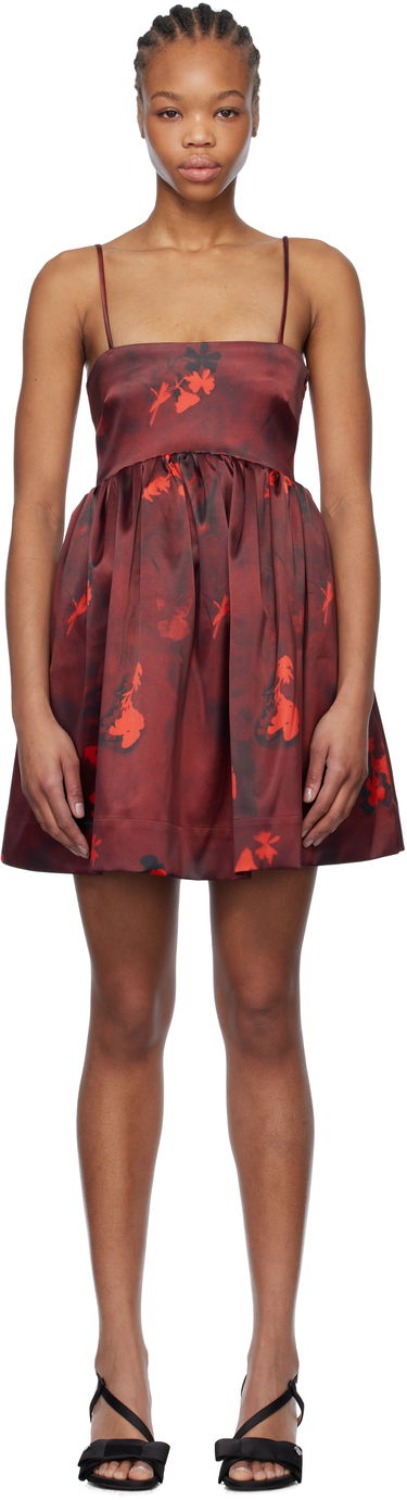 Šaty GANNI GANNI Floral Print Satin Strap Mini Dress Červená | W0000, 0