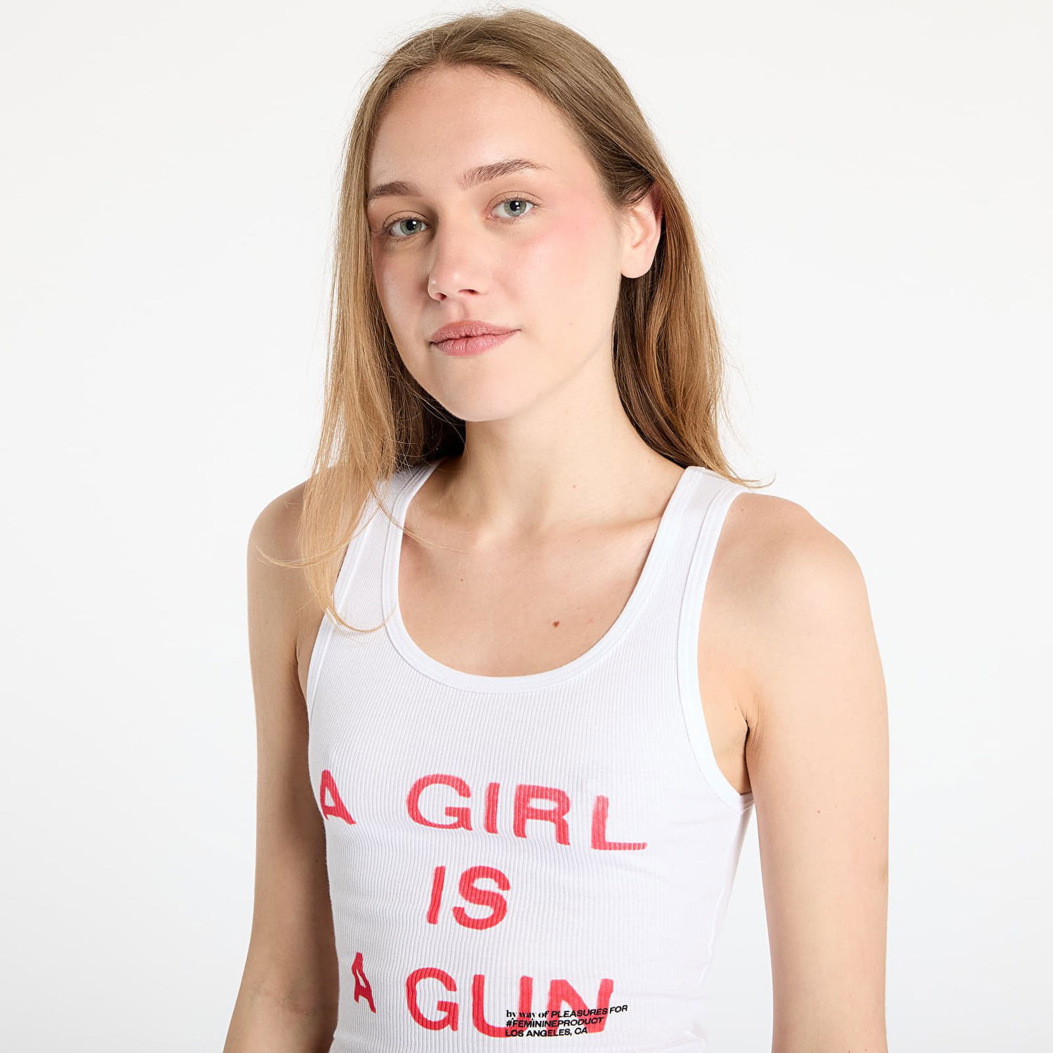 Tielko Pleasures PLEASURES Girl Is A Gun Crop Tank Top Biela | P25SU077 WHITE, 1