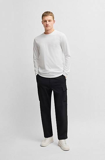 Tričko BOSS Cotton Long-Sleeve T-Shirt with Logo Patch Biela | 50512111, 1