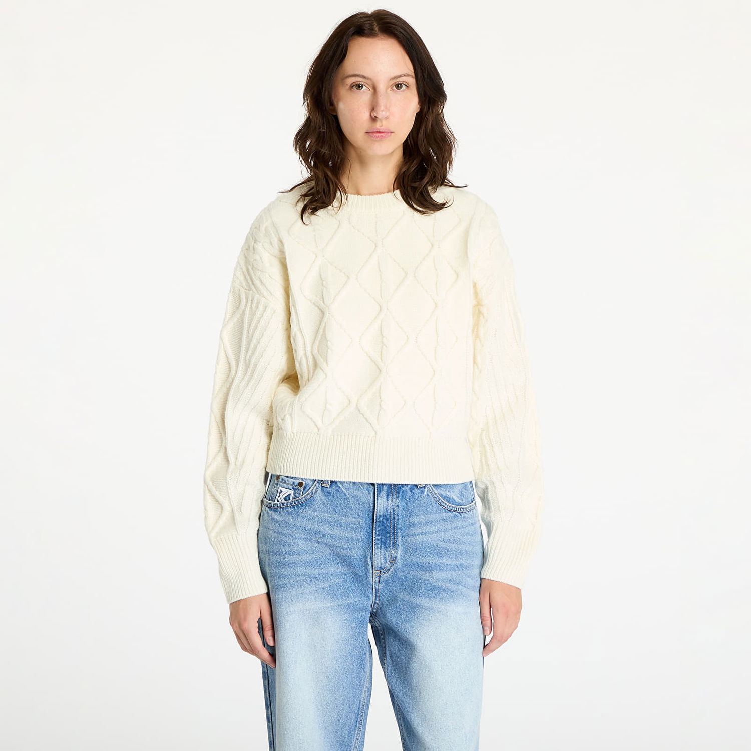 Sveter Wrangler Cable Knit Sweater Worn White Biela | 112356472, 0
