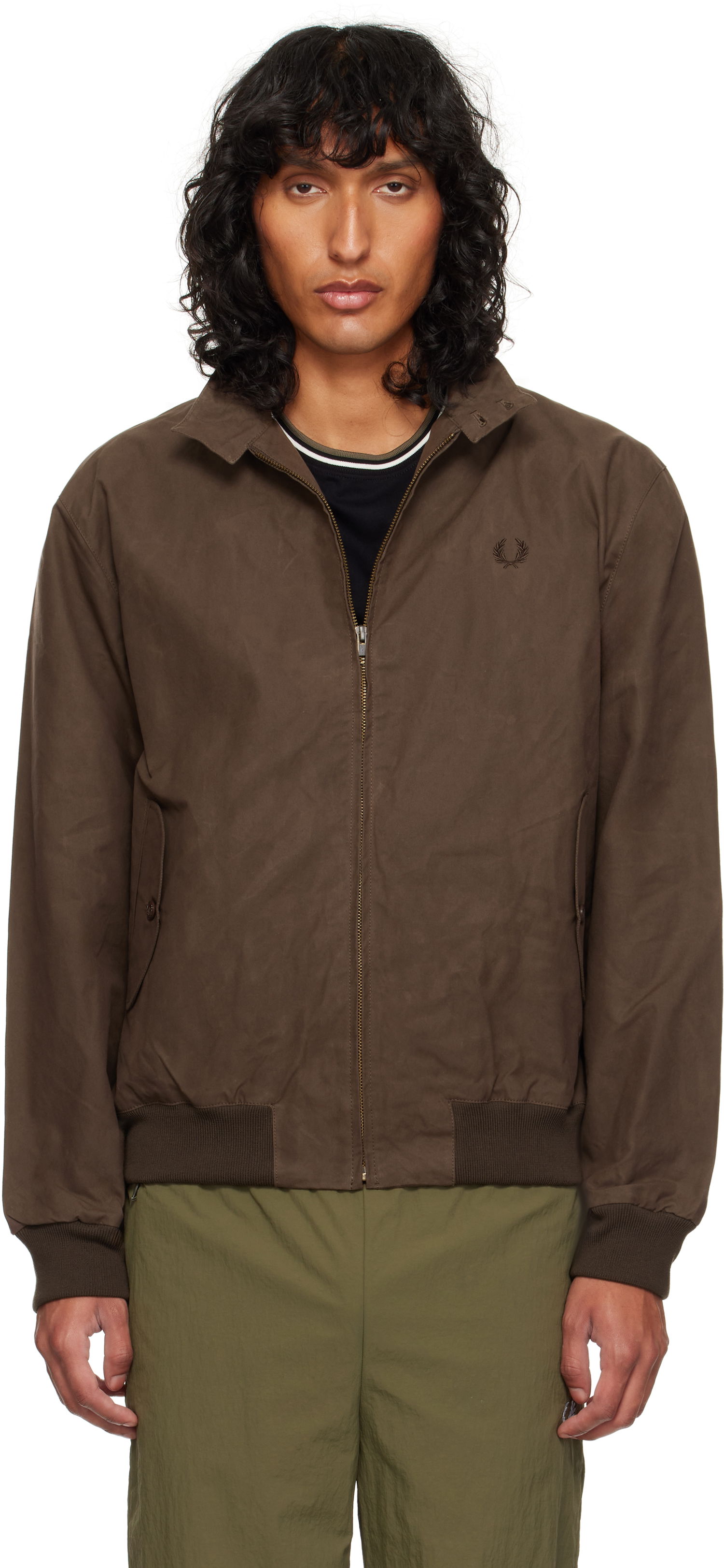 Bomber bunda Fred Perry Waxed Harrington Jacket Hnedá | J8578, 0