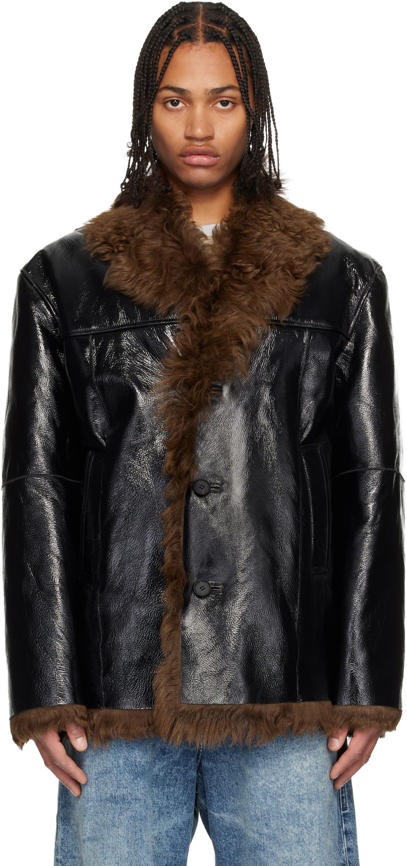 Bunda Diesel L-Harnett Reversible Shiny Shearling Jacket Čierna | A18586-0LKCQ-9XXA