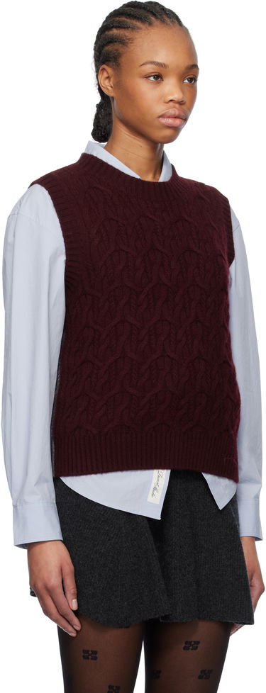 Sveter GANNI GANNI Wool Cashmere Cable Knit Vest Vínová | K2350, 1