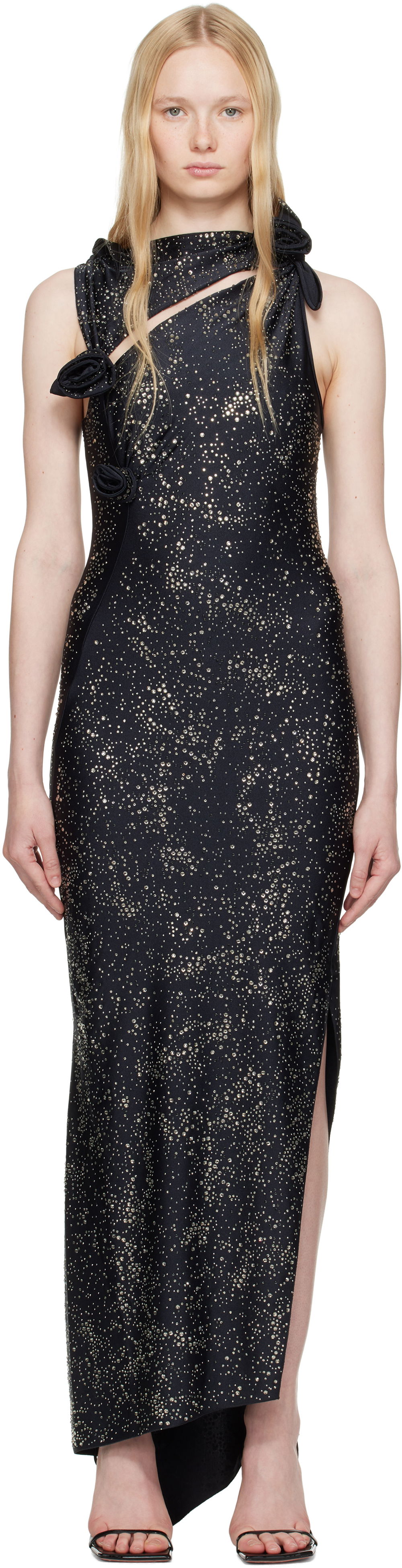 Šaty Coperni Coperni Crystal-Embellished Asymmetric Flower Maxi Dress Čierna | COPR44CRF5001, 0