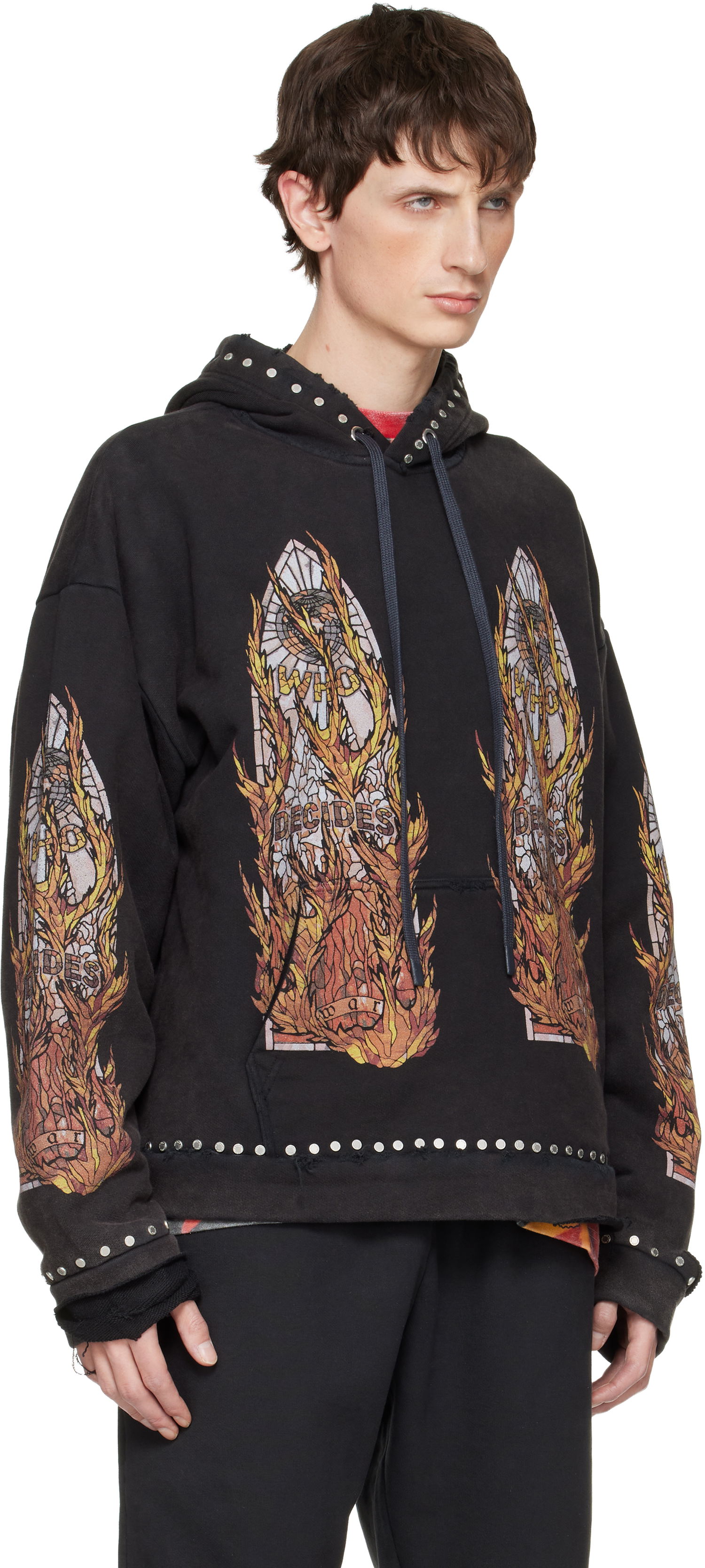 Mikina Who Decides War Studded Stained Glass Flame Graphic Hoodie Čierna | 1110420002FW25, 1