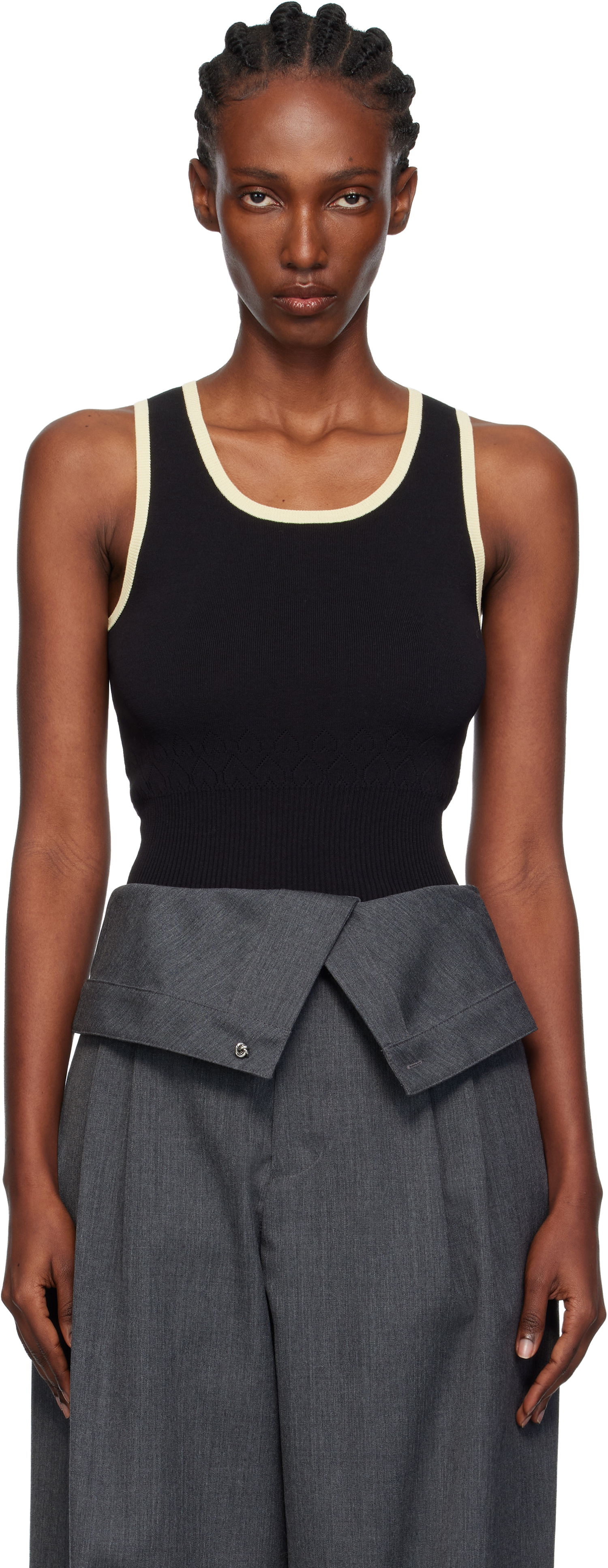 Tielko JW Anderson JW Anderson Contrast Trim Ribbed Knit Tank Top Čierna | KW1442-YN0432, 0