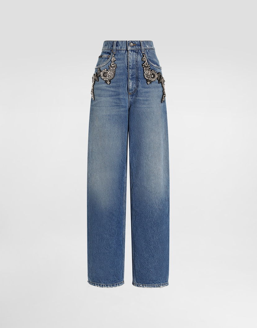 Džínsy Dolce & Gabbana Dolce & Gabbana Embellished Wide-Leg Jeans Modrá | FTDDHZG8OD1S9001