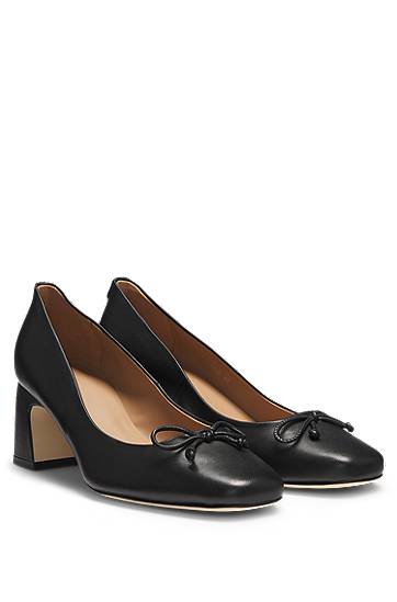 Doplnky BOSS Nappa Leather Heeled Pumps with Bow Detail Čierna | 50539005