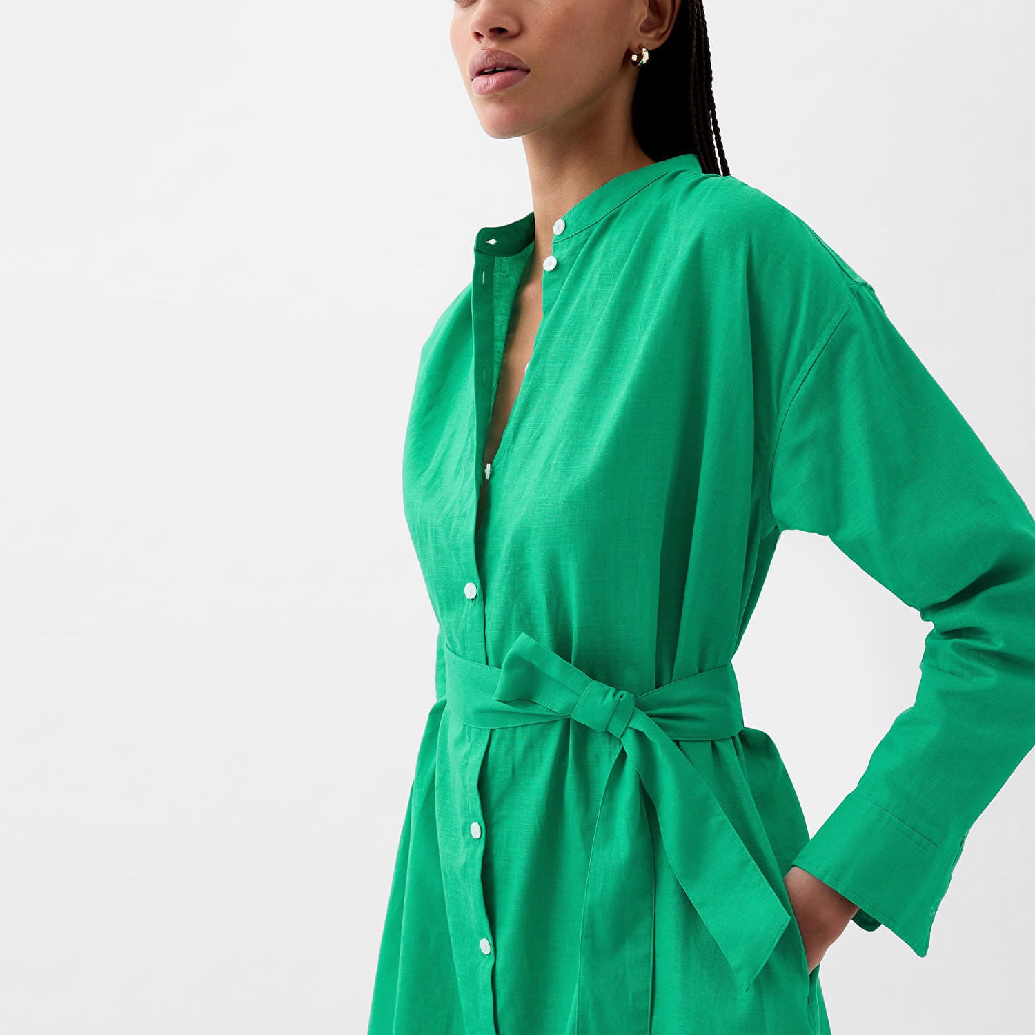 Šaty GAP Dresses Longsleeve Linen Maxi Dress Simply Green Zelené | 857614-03, 1