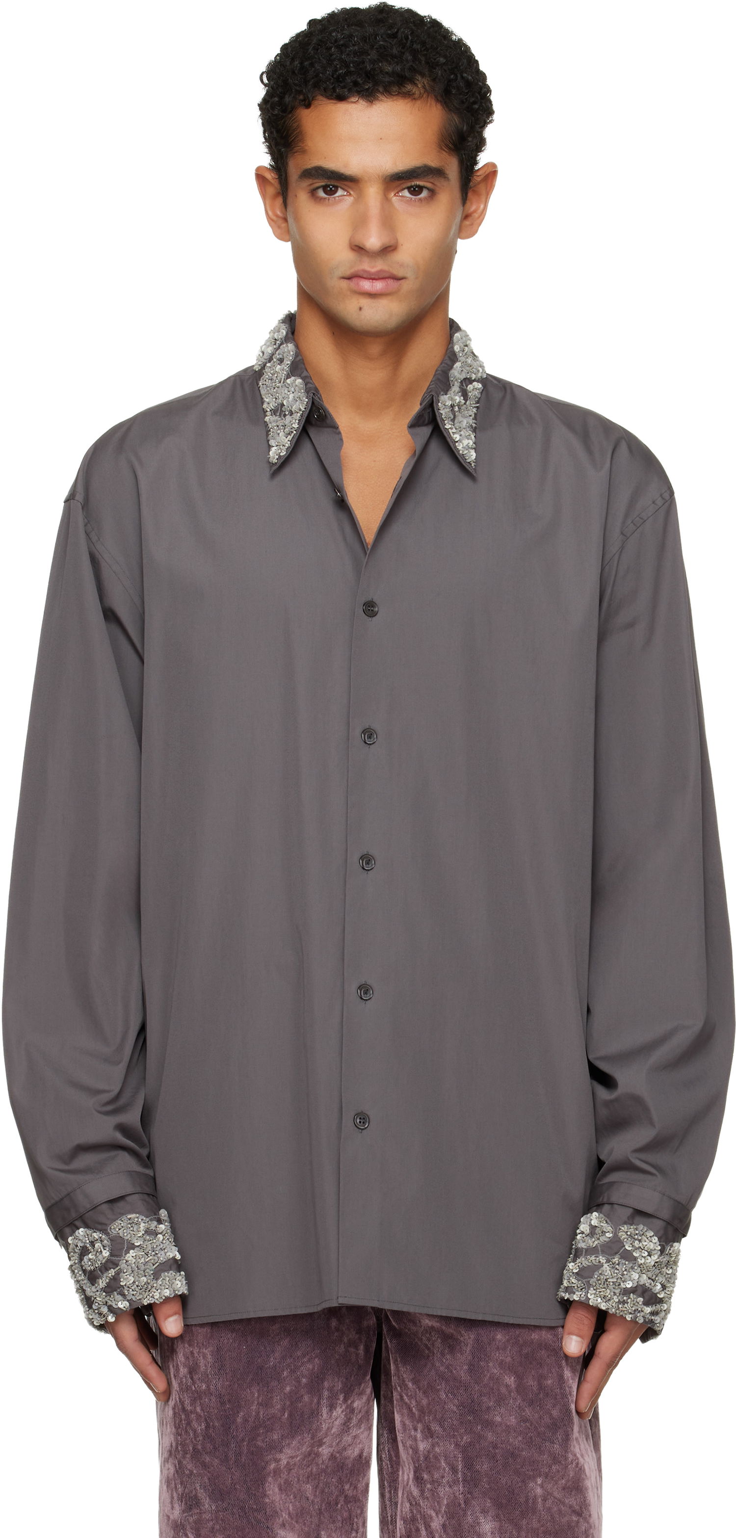 Košeľa Dries Van Noten Embellished Collar and Cuffs Shirt Šedá | 252-020740-2240, 0