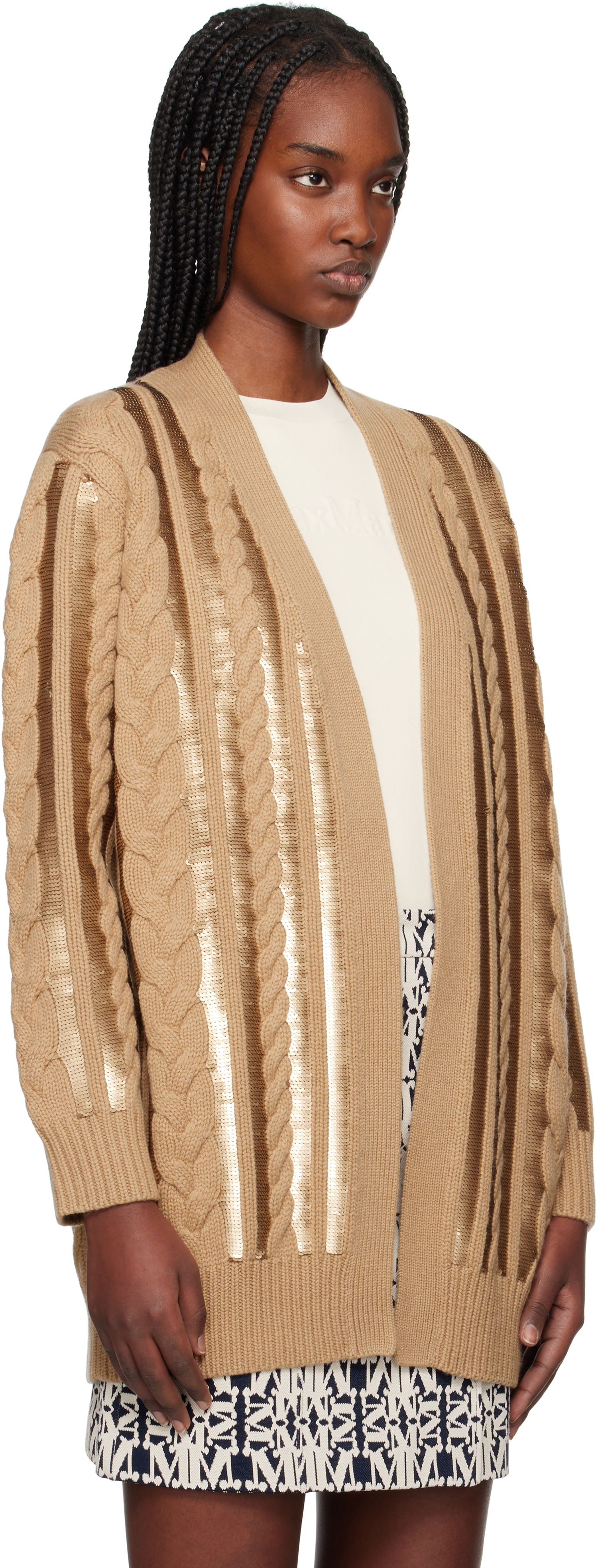 Sveter Max Mara Max Mara Cable Knit Sequin Cardigan Hnedá | 2511341011675, 1